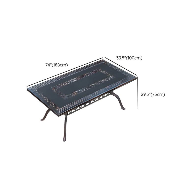 "Dimension of Weatherproof Mid-Century Modern Brown Metal Rectangular Patio Dining Set - Table 74"L x 39.4"W x 29.5"H"
