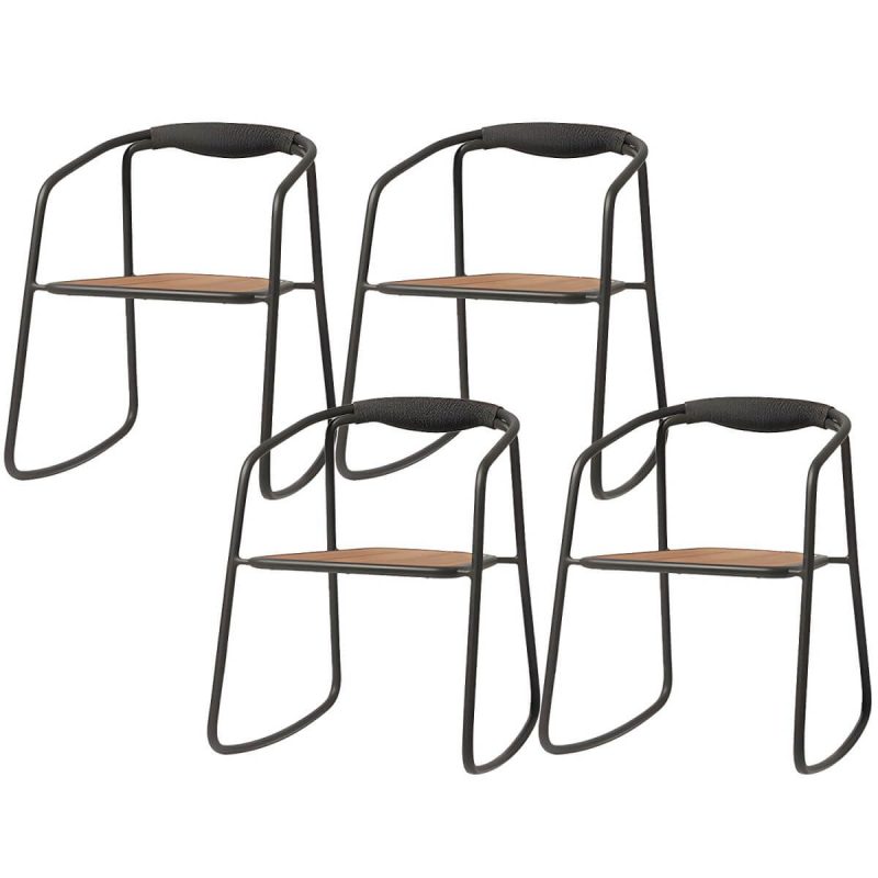 "Farmhouse Aluminum With Arm Open Back Stacking Patio Dining Chair - 4 Piece Set Black Teak"