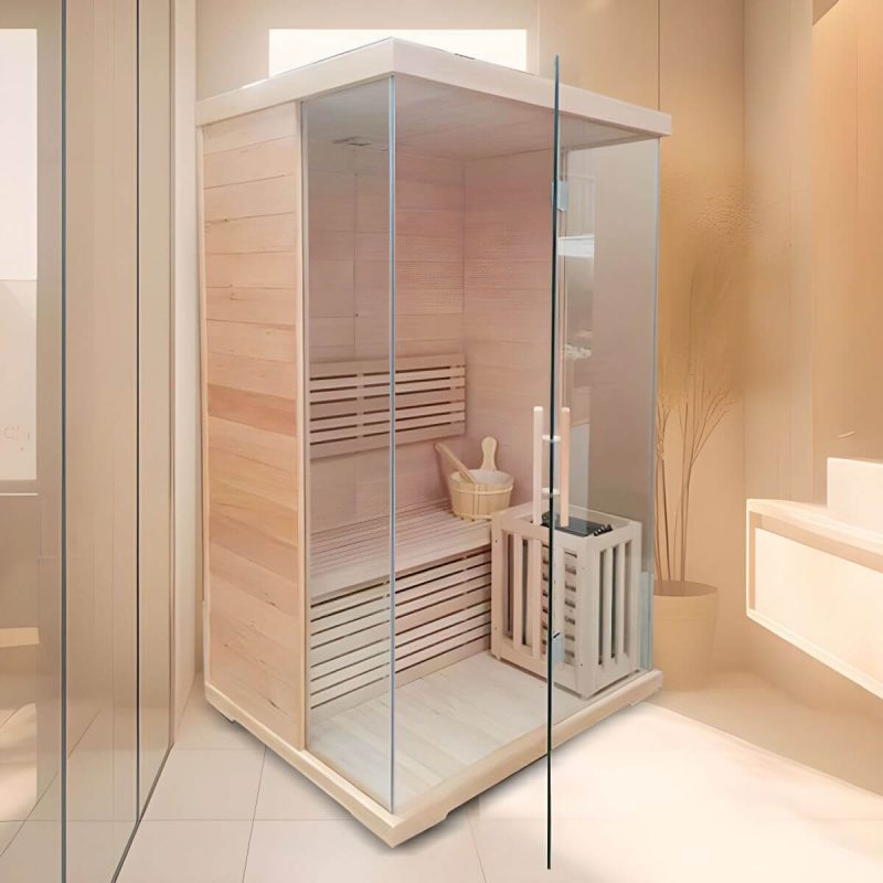 "1-Person Traditional Steam Sauna with Timer and Rust-Resistant Design - 47"L x 39"W x 75"H"