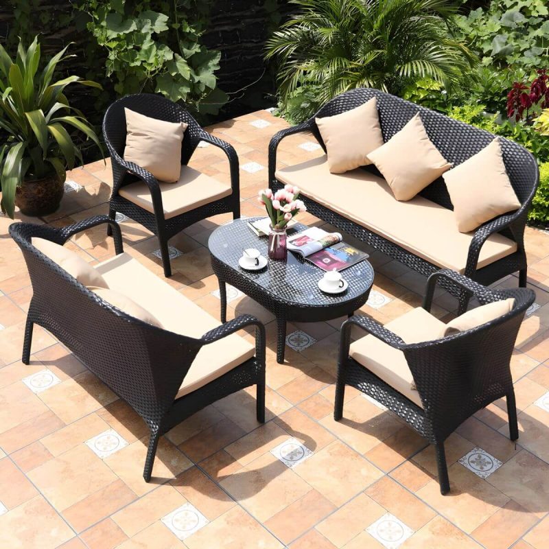 "Rattan Patio Sofa Modern Style Minimalist Villa Outdoor Patio Sofa - 65"L x 29"W x 34"H"
