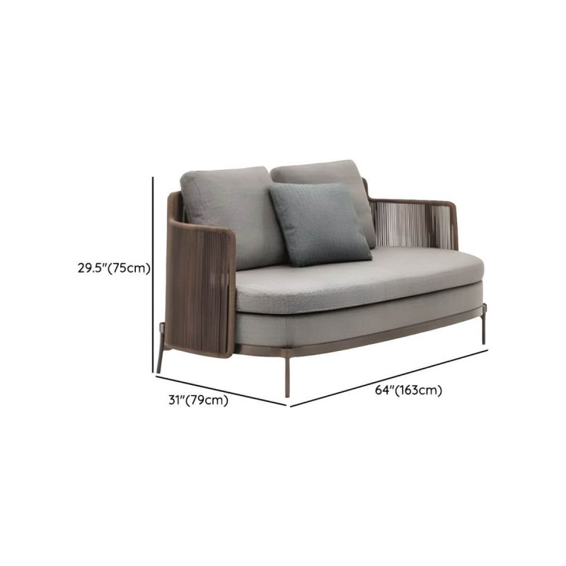 "Dimension of Waterproof Wicker/Rattan Modern Sofa with Upholstered Cushions and Pillows - Brown - 2-Seater Sofa"
