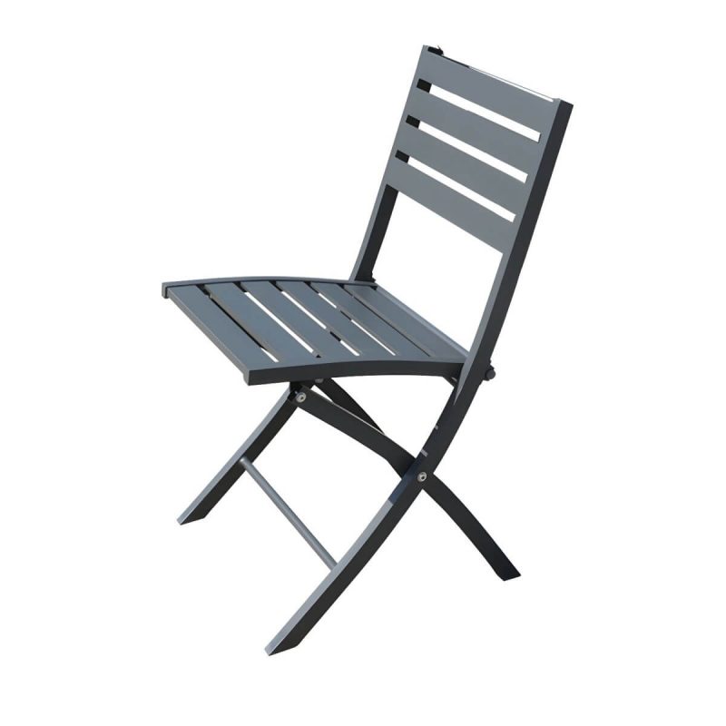 "Metal Modern Folding Patio Dining Set with Strap Back Chairs - Table & Chair(s) 28"L x 28"W x 29"H 2 Black"