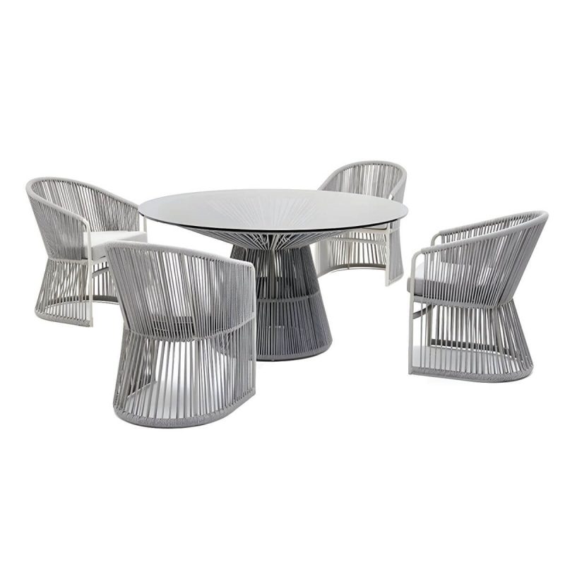 "Round Patio Dining Table Set 1/2/5/6 Pcs Stone Top Patio Dining Table with Chairs - Table & Chair(s) 35.4"L x 35.4"W x 29.5"H 4 Clear"