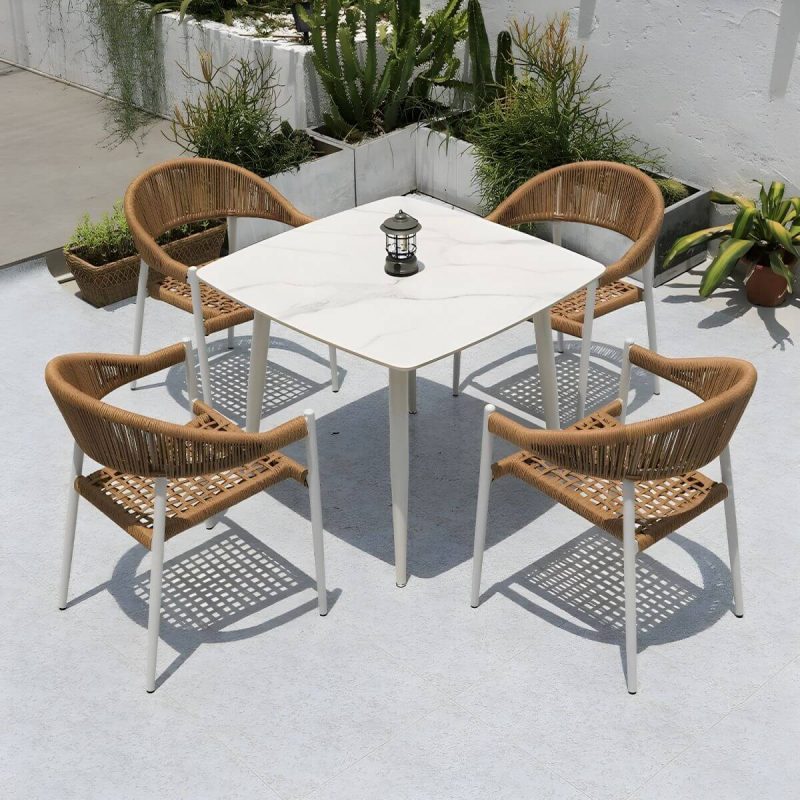 "Weatherproof Outdoor Aluminum Dining Set with Stackable Chairs and Modern Design - Table & Chair(s) 35.4"L x 35.4"W x 28.7"H 4"
