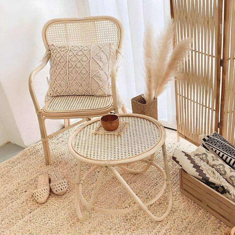 "20" Wide Tropical Rattan Dining Armchair Natural Outdoor Chair - Wood Color 2 Piece Set"