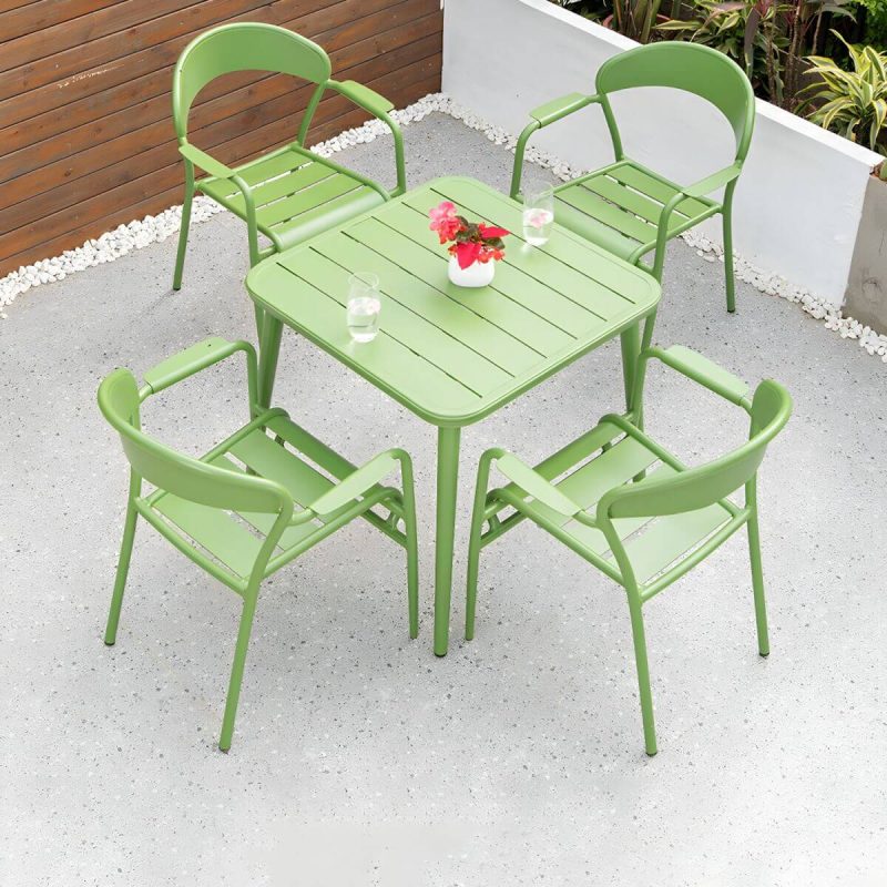 "Contemporary Dining Table Set with Green Metal Top for Courtyard - Table & Chair(s) 30"L x 30"W x 29"H 4"