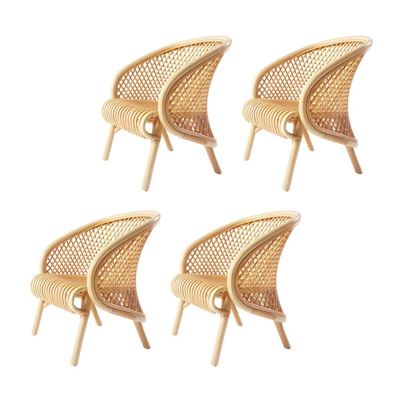 "Tropical Matte Finish Patio Chair Assembled Wicker with Arms - Natural Finish 4 Piece Set"