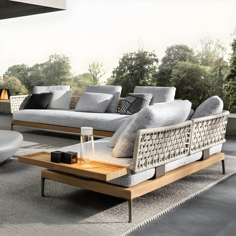 "Scandinavian Patio Sofa Water Resistant Gray Outdoor Patio Sofa - Aluminum 73"L x 33"W x 26"H Left Chaise Lounge"