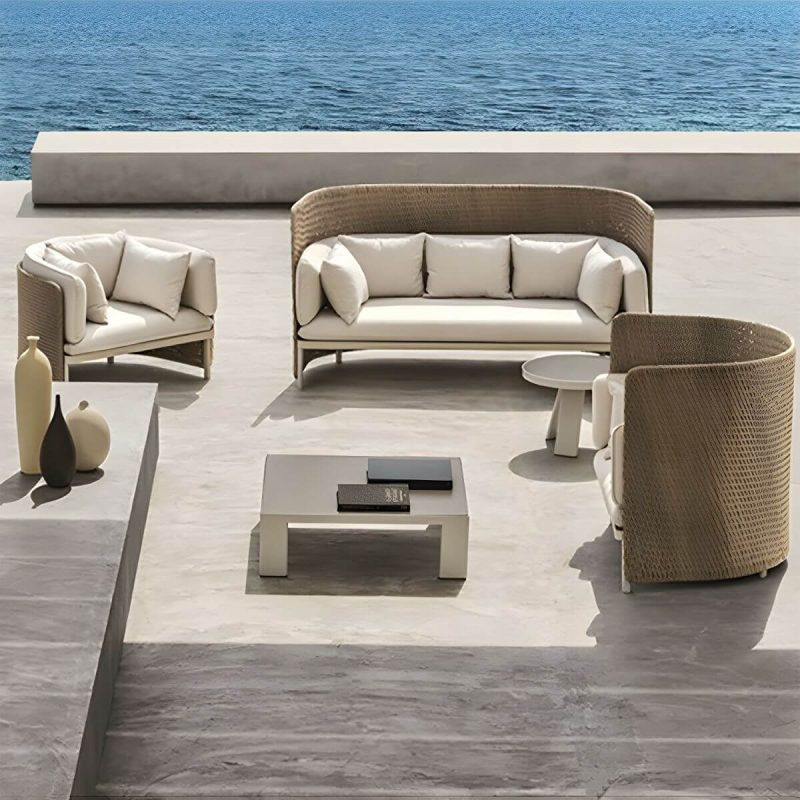 "Tropical with Cushions UV Resistant White Fabric Outdoor Patio Sofa - 39.4"L x 31.5"W x 39.4"H"