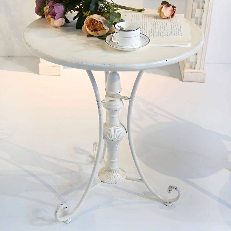 "White Patio Table Metal Contemporary Style Water Resistant in Round Shape - Table Only 23.6"L x 23.6"W x 29.5"H"