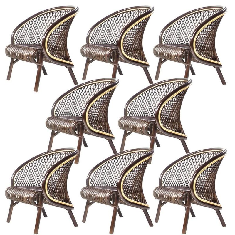 "Tropical Matte Finish Patio Chair Assembled Wicker with Arms - Nut-Brown 8 Piece Set"