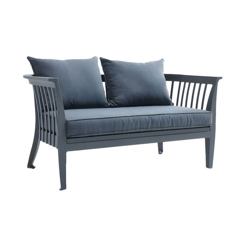 "Gray Modern Aluminum Sofa with Cushions Water Resistant for Outdoor - 2-Seater Sofa"