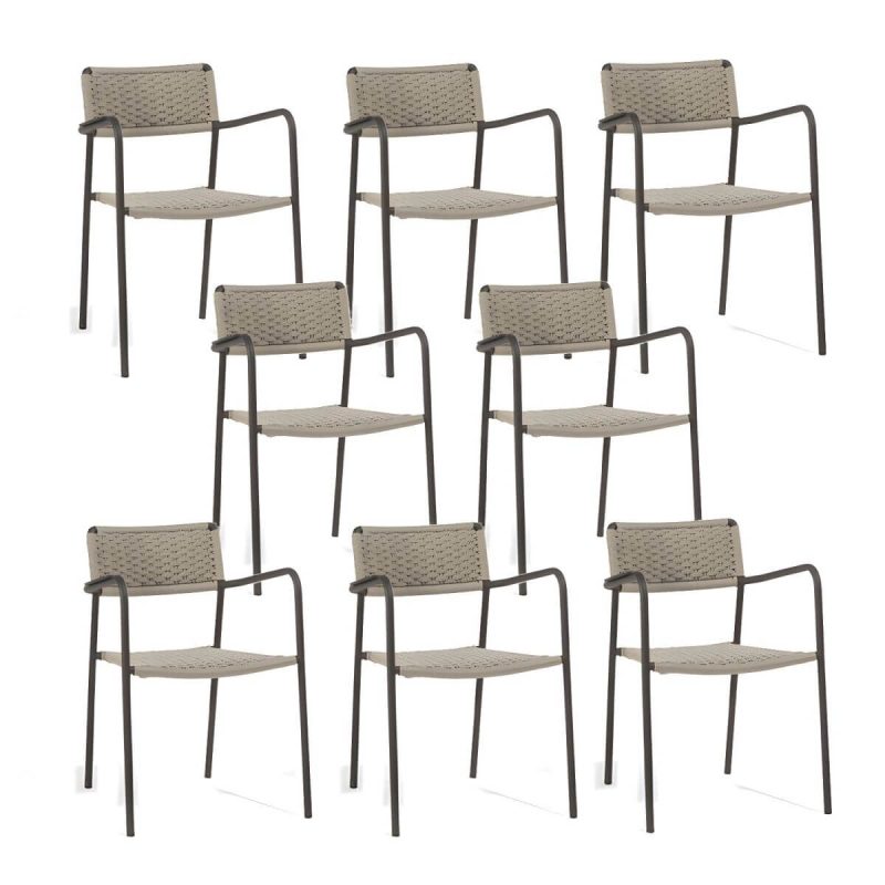 "Contemporary Aluminum Frame Water Repellent Patio Dining Chair with Arm - 8 Piece Set"