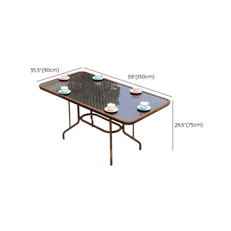 "Dimension of Modern Brown Glass Top Patio Table Set Metal 4 Legs for Outdoor - Table & Chair(s) 59.1"L x 35.4"W x 29.5"H 4"