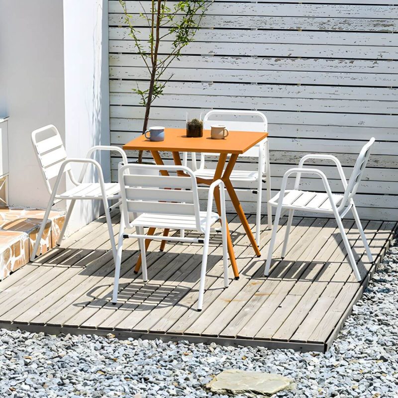 "Traditional Style Patio Table Metal Water Resistant Patio Table - Square Orange Table Only"