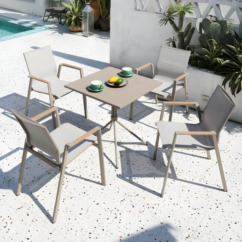 "Gray Modern Metal Dining Room Chair and Table Set with Chairs - Table & Chair(s) 27.6"L x 27.6"W x 28.3"H 4 Champagne"