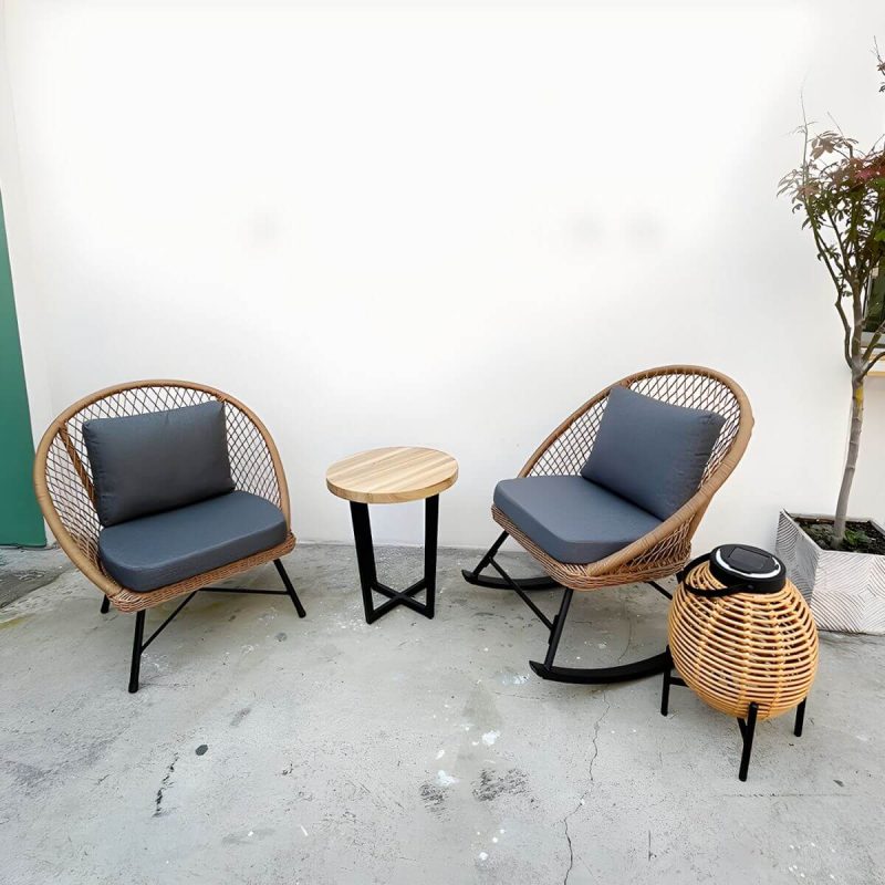"Tropical Outdoors Dining Chair Rattan Side Chair with Cushion - 33.5"L x 31.5"W x 35.4"H Black 6 Piece Set"