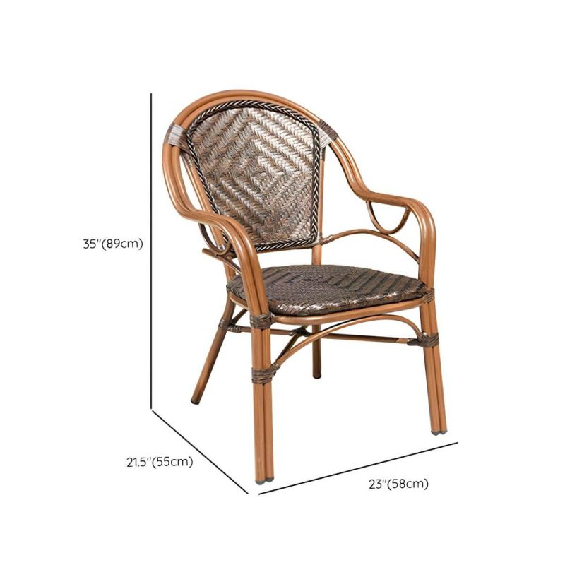 "Dimension of Contemporary Brown Dining Table Set 2 Woven Chairs for Courtyard - Table & Chair(s) 2 Brown"