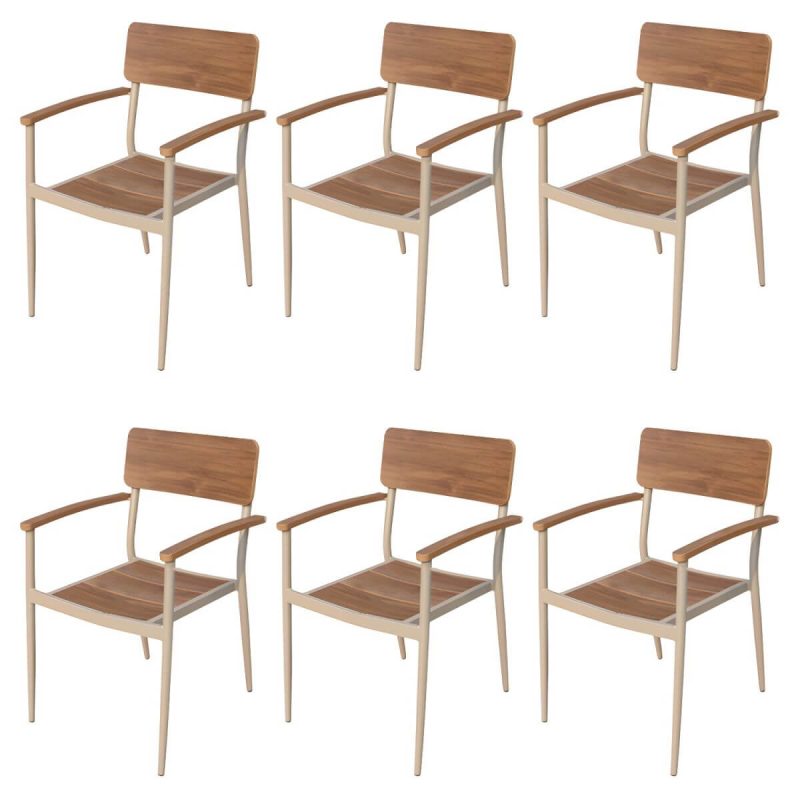 "Matte Finish Metallic Patio Chair Assembled Industrial with Arms - 6 Piece Set"