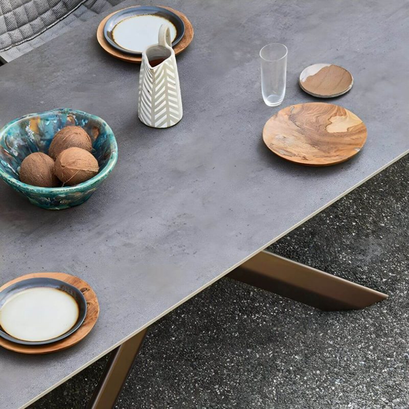 "Grey Stone Top Metal Frame Patio Dining Table without Umbrella Hole - 94.5"L x 39.4"W x 29.1"H Table Only"