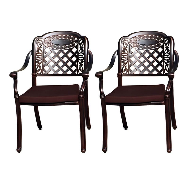 "Copper Metal Arm Chair with Stackable Design and UV Resistant Durability for Traditional Style - 2 Piece Set"