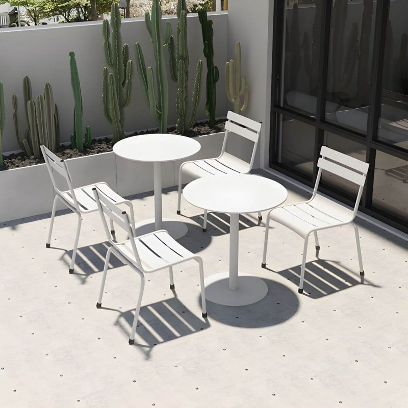 "Iron Waterproof Courtyard Dining Table Combination Modern Multiple Colors - Desk with 2 Chairs Round Green"