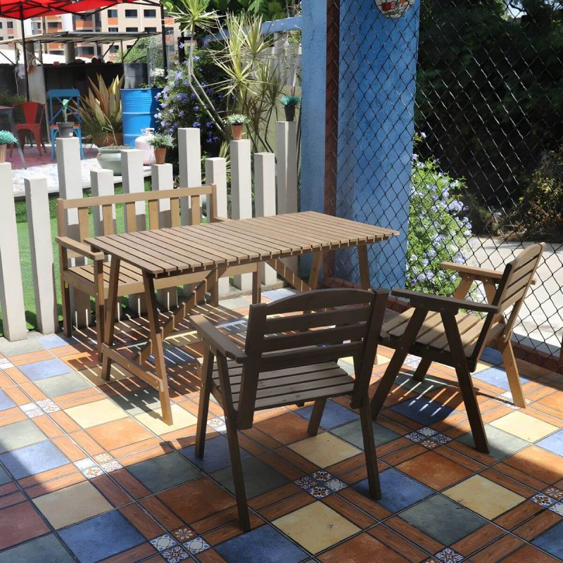 "Brown Solid Wood Patio Table Contemporary Style Rectangular Shape - Table Only"