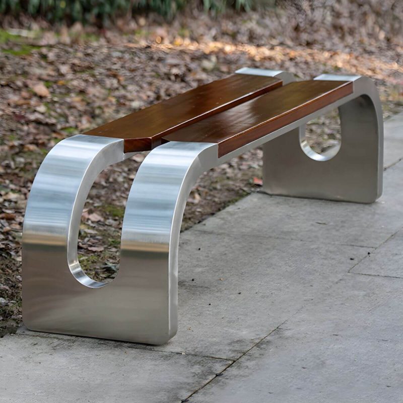 "Metal 15.75'' Picnic Bench Stainless Steel Cushions Not Included - Coffee 79"L x 16"W x 18"H"