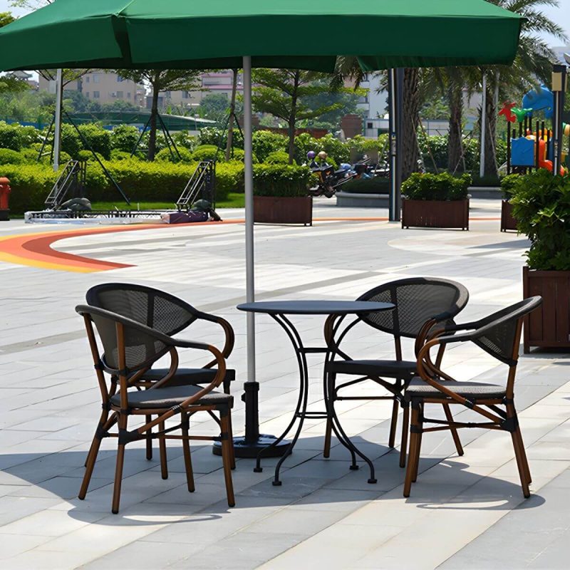 "Modern Brown Wicker/Rattan Patio Dining Set with Stackable Chairs, Metal Table Base - Table & Chair(s) 27.6"L x 27.6"W x 28.7"H 2"