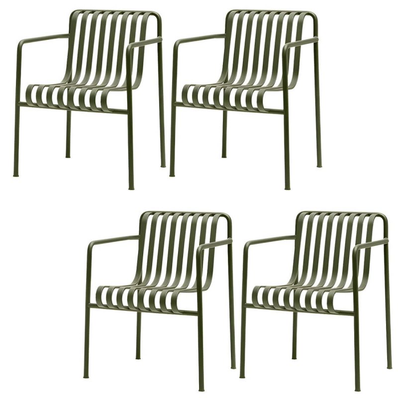 "Industrial Metal Outdoor Bistro Chairs Open Back Dining Chairs in Green - 25"L x 26"W x 31"H 4 Piece Set"