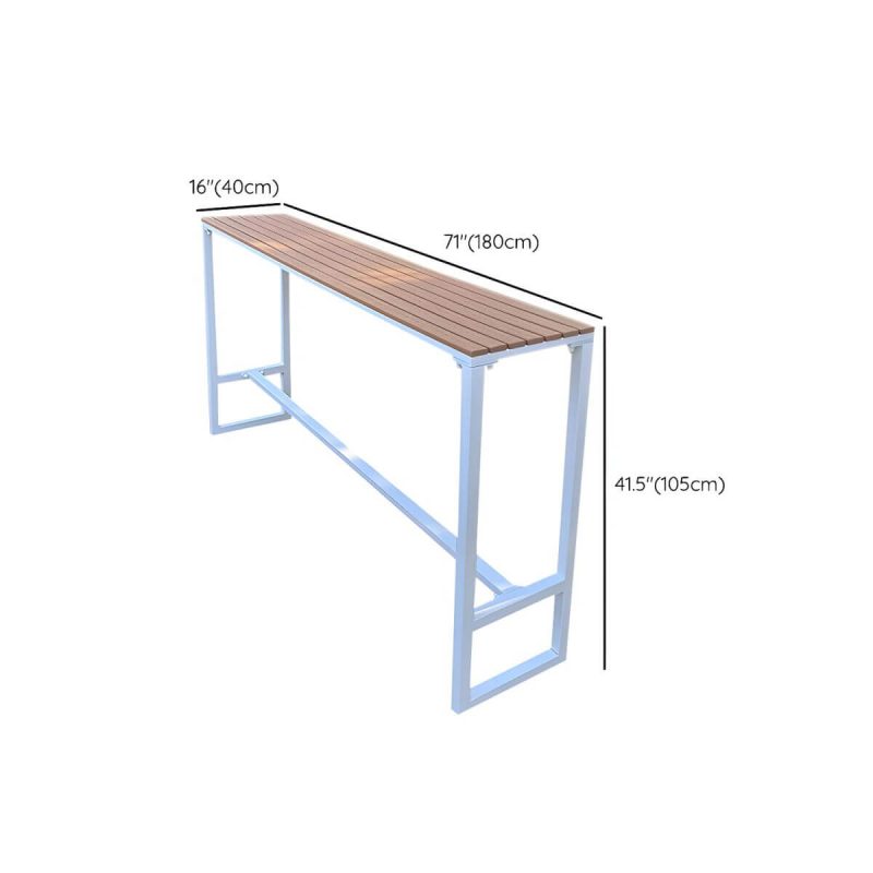 "Dimension of Manufactured Wood Water Resistant Patio Table Industrial Rectangle Bar Table in Brown - 70.9"L x 15.7"W x 41.3"H Table Only"