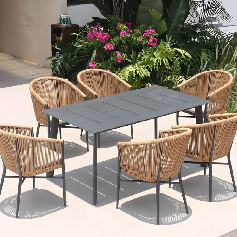 "Mid-Century Modern Dining Table Set with 4 Legs Chair for Outdoors - Table & Chair(s) 63"L x 35.5"W x 29.1"H 6"