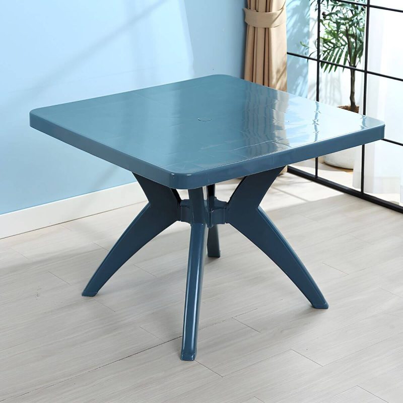 "Plastic Garden Table Modern Simple Household Food Stall Dining Table - Blue Square Table Only"