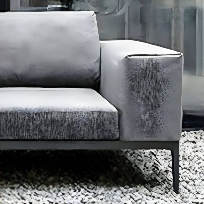 "Fade Resistant Black Metal Framed Patio Sofa with Cushions & Pillow (Modern Gray) - 1-Seater Sofa"