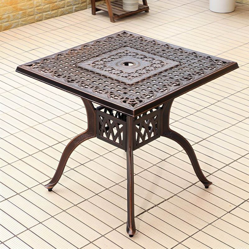 "Aluminum Outdoor Patio Table Industrial UV Resistant Patio Table - Table Only 31.5"L x 31.5"W x 28.7"H Gloss Black"