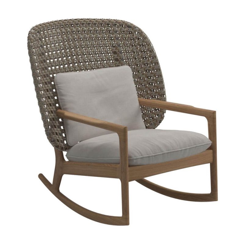 "1 Piece Natural Wood Neutral Wood Tone Symmetrical Uv Resistant Seats 1 Sofa with Cushion, Rocking Chair"