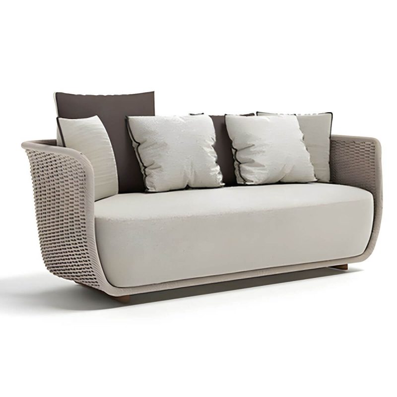 "Rust Resistant Rattan Patio Sofa 1 PC Modern Outdoor Patio Sofa with Cushion - 55.1"L x 31.5"W x 29.5"H Cream Gray"