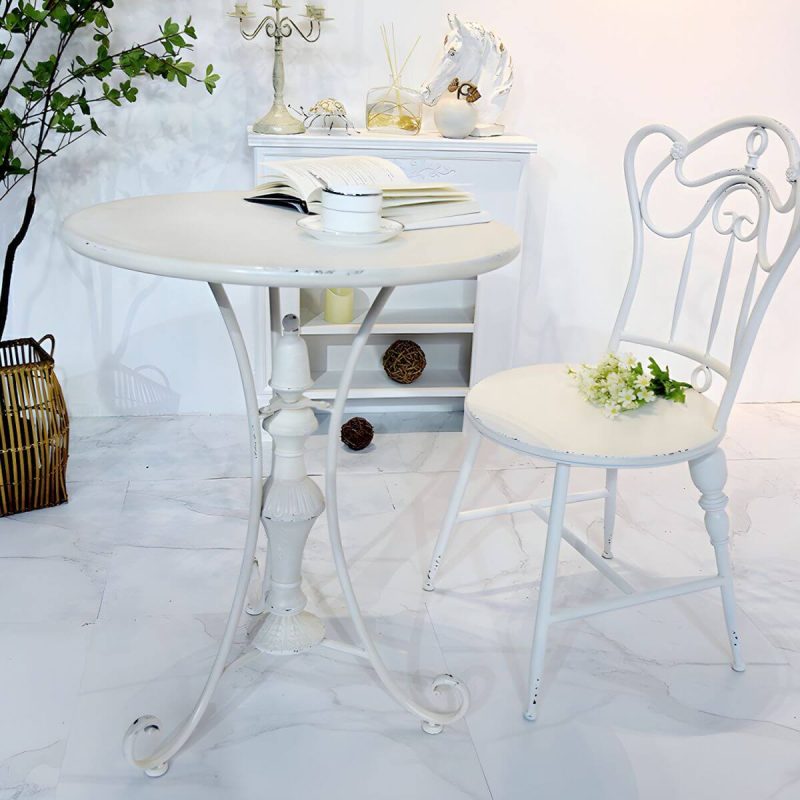 "White Patio Table Metal Contemporary Style Water Resistant in Round Shape - Table Only 31"L x 31"W x 31"H"