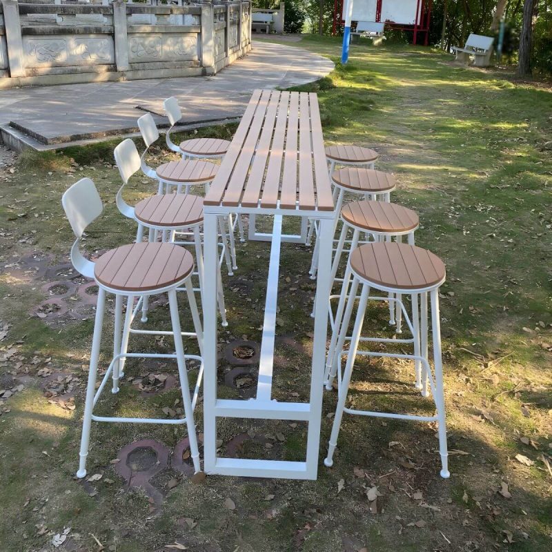 "Manufactured Wood Water Resistant Patio Table Industrial Rectangle Bar Table in Brown - 70.9"L x 15.7"W x 41.3"H Table Only"