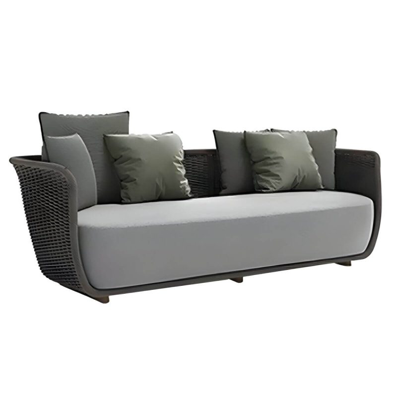 "Rust Resistant Rattan Patio Sofa 1 PC Modern Outdoor Patio Sofa with Cushion - 78.7"L x 31.5"W x 29.5"H Black-Gray"