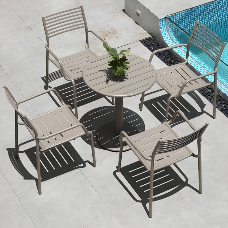 "Metal Modern Standard Height Dining Room Chair and Table Set with Chairs - Table & Chair(s) 25.6"L x 25.6"W x 29.1"H 4 Champagne"