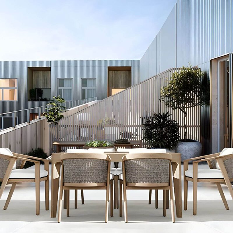 "Elegant Teak Wood Weatherproof Patio Dining Set with Modern Design - Chair(s) 26"L x 25"W x 33"H"