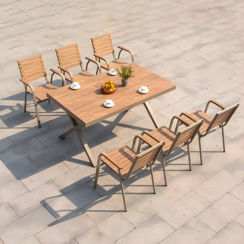 "Contemporary Style Wood Natural Patio Table Rectangle Shape for Outdoor - Table Only 59.1"L x 35.4"W x 29.5"H Natural Finish"
