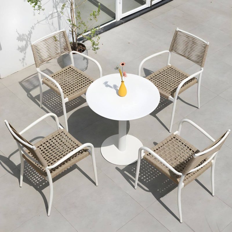 "Contemporary Dining Table White Outdoor Table with Metal Base - White Rectangular 47"L x 28"W x 28"H Table Only"