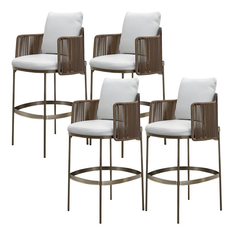 "Patio Dining Chair Tropical Aluminum With Arm Upholstered Faux Rattan - 4 Piece Set 22"L x 23"W x 35"H"