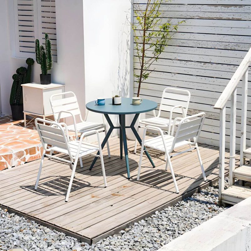 "Traditional Style Patio Table Metal Water Resistant Patio Table - Round Aqua Table Only"