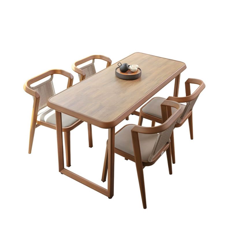 "Wood and Metal Patio Table Wood-Like Rectangle/Square in Brown/White - Brown 35"L x 28"W x 29"H Table Only"