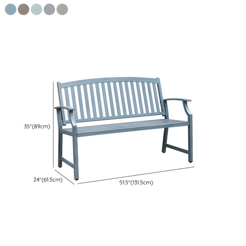 "Dimension of Modern Metal Park Bench with Waterproof Durability, Water Resistant and Curved Arms - Gray Blue"