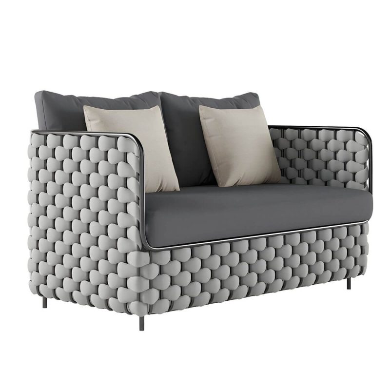 "Scandinavian Outdoor Patio Sofa Water Resistant Metal Patio Sofa with Cushions - 2-Seater Sofa"