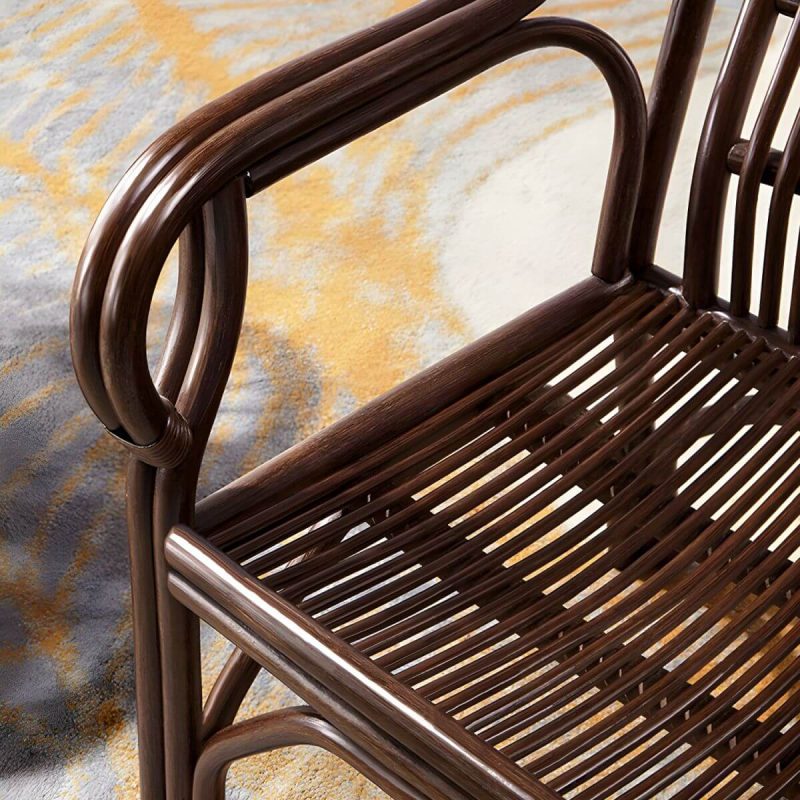"Traditional Rattan Natural/Black Patio Arm Chair with Water Repellent Finish Cushion - Natural Finish 8 Piece Set"